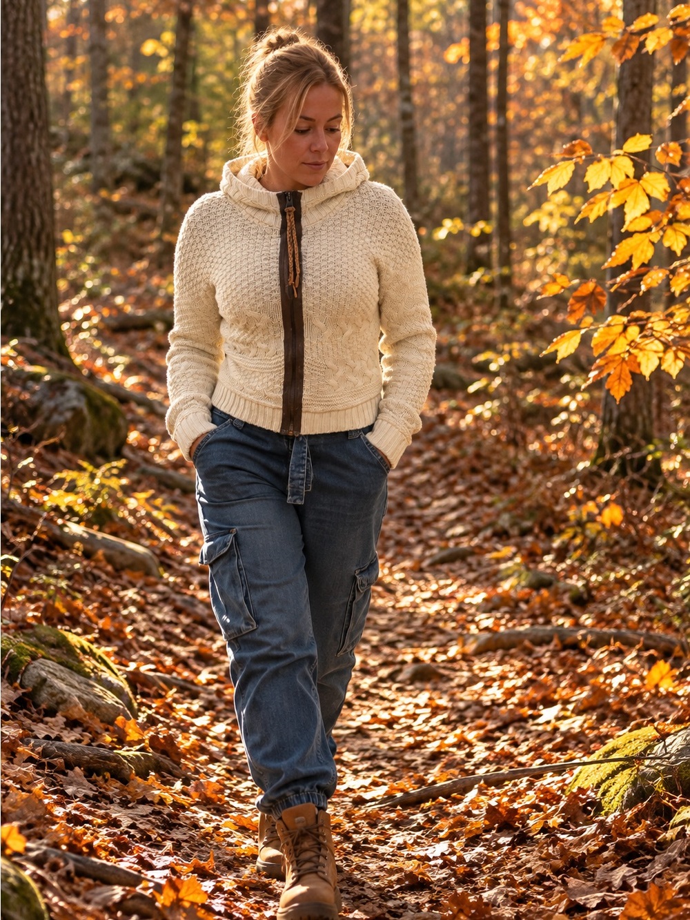 Triple Five Soul 555 Soul Cozy Fall Cable Knit Hooded Sweater Y2K M 🍂